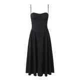 Gwmlk New Spring Style Square Collar Three-Dimensional Steel Ring Waist Shows Thin Pleated Dress