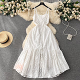 Gwmlk Style Printing Suspender Dress Women's Summer Hollowed-Out Fork Design Sense Of Minority Chic Super Fairy Dress