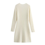 Gwmlk New Fashionable Knit Dress With Round Collar And Long Sleeves In Autumn