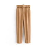 Gwmlk 2024 New Pleated Multi-Color Harlan Pants Leisure Solid-Color Women's Pants Belt