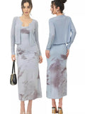 Gwmlk High-End Fishtail Dress Set For Women In 2024 Autumn New Style Slim Halter Dress + Cardigan