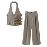 Gwmlk Spring Style With Belt Collar Vest 1255882 Pleated Pants 4391412