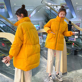 Jacket Korean Version Ins Long Winter New Bright Face Down Cotton-Padded Jacket Loose Bread Clothes Cotton-Padded Jacket Add Thick Coat