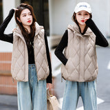 Autumn And Winter Vest Women's Down Cotton Short Loose Korean Version Of Versatile Diamond Cotton Vest Sleeveless Vest Coat