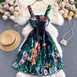 Gwmlk Spring New Sling Dress Seaside Vacation Tropical Printing, Shoulder Slimming And Skinny Skirt Trend