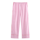 Gwmlk New Rolled-Edged Poplin Shirt Rolling-Edged Pajamas Style Pants Set