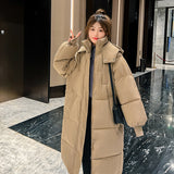 Advanced Sense Hooded Coffee Color Long Cotton Coat Female Autumn And Winter Loose Cotton-Padded Jacket Fashion Temperament Cotton Clothes