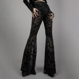 Gwmlk New Ins Bohemian Perspective Bell-Bottoms Women's 2024 Black Casual Long-Legged Trousers