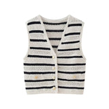 Gwmlk New Striped V-Collar Button For Casual Knitted Vest 3991045