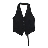 Gwmlk New Single-Breasted Shoulder Buckle Collar Halter Vest 7926446