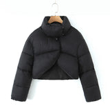 Gwmlk New Standing Collar Hidden Button Bread Suit Short Cotton-Padded Coat