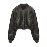 Gwmlk Temperament Leisure Spring New Style Retro Standing Collar Locomotive PU Imitation Leather Pilot Jacket Jacket