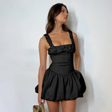 Gwmlk French Fashion Shrunken Pleated Fluffy Dress 2024 Summer New Suspender Skirt