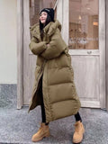 Winter New Korean Version Of The Long Over-Knee Cotton-Padded Coat Female Loose Hooded Large Size Down Cotton-Padded Coat Thick Coat