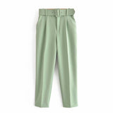 Gwmlk 2024 New Pleated Multi-Color Harlan Pants Leisure Solid-Color Women's Pants Belt