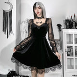 Gwmlk Dark Dress Lace Stitching Shows Chest Long-Sleeved Lotus Leaf Edge Waist Shows Thin Casual Dress