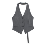 Gwmlk New Single-Breasted Shoulder Buckle Collar Halter Vest 7926446