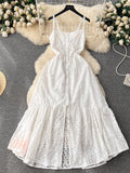 Gwmlk Style Printing Suspender Dress Women's Summer Hollowed-Out Fork Design Sense Of Minority Chic Super Fairy Dress