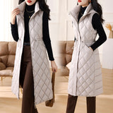 Long Down Cotton Vest Female 2024 New Winter Slim Foreign Style Over The Knee Vest Horse Clip Plus Thick Coat