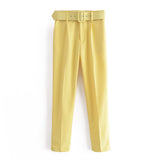 Gwmlk 2024 New Pleated Multi-Color Harlan Pants Leisure Solid-Color Women's Pants Belt