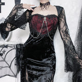 Gwmlk Lace Spliced Cross Dress, Dark Style, Sexy Slimming, Hip Split Dress