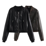 Gwmlk Temperament Leisure Spring New Style Retro Standing Collar Locomotive PU Imitation Leather Pilot Jacket Jacket