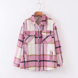 Gwmlk Autumn Women's Wear Urban Leisure Woolen Plaid Shirt Jacket