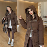 Coat Coat Female New Winter Hooded Down Cotton Long Over The Knee Thick Waist Show Thin Cotton-Padded Jacket