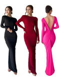 Gwmlk Fashionable Women's Dress French Long-Sleeved Sexy Deep V-Collar Pleated Slim Dress Two High-Waisted Dresses