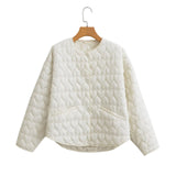 Gwmlk Heart-Shaped Quilted Round-Collar Pure Color Cotton Coat In Spring