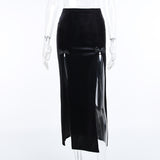 Gwmlk Dark 2024 Spring New High-Waisted Suede Double Split Fashion Leisure Spice Girl Full-Length Skirt