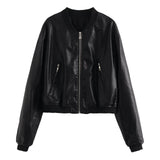 Gwmlk Temperament Leisure Spring New Style Retro Standing Collar Locomotive PU Imitation Leather Pilot Jacket Jacket