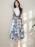 Gwmlk Court Style High-End Short-Sleeved Printed Dress Woman Waist Design Minority Chic Super Immortal Temperament Long Dress