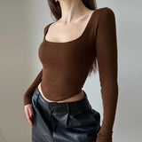 Gwmlk Knitted Underwear Short-Style Long-Sleeved Blouse 2024 Spring New Women's Casual Bottomed Shirt