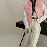 Female 2024 Autumn Winter New Simple Versatile Stand Collar Zipper Drawrope Waist Design Sense Plus Thick Cotton Coat