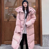 Winter New Korean Version Of The Long Over-Knee Cotton-Padded Coat Female Loose Hooded Large Size Down Cotton-Padded Coat Thick Coat