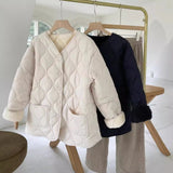 Wool Splicing Down Cotton Jacket Female Winter 2024 The Korean Version Of Loose Diamond Case Light Warm Cotton-Padded Jacket Padded Jacket Coat