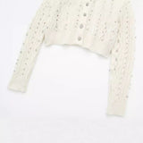 Gwmlk Spring Style Beaded Diamond Lapel Knitted Sweater Short Coat 4331141