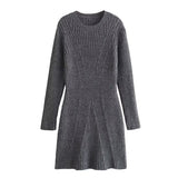 Gwmlk New Fashionable Knit Dress With Round Collar And Long Sleeves In Autumn