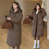 Winter New Thickened Loose Long Knee Cotton-Padded Coat Korean Version Of Student Hooded Large Pocket Cotton-Padded Coat