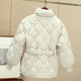 Chic Autumn And Winter French Gentle Standing Collar Wave Embossed Design With Waist Long Sleeve Padded Coat Female