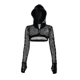 Gwmlk Summer New Dark Wind Personality Trend Self-Building Leather Printed Mesh Hoodie Blouse Women's Dress