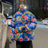 Big Flower Cotton-Padded Jacket Men And Women China-Fashion Chinese Wind Peony Flowers Add Thick Cotton Clothes Winter Warm Coat Oversize