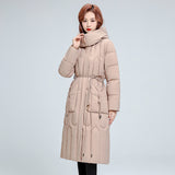 Hooded Warm Cotton-Padded Jacket 2024 New Winter Korean Version Of The Waist Show Thin Pure Color Cotton-Padded Coat Mother Coat