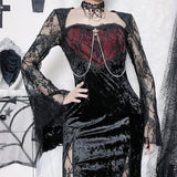 Gwmlk Lace Spliced Cross Dress, Dark Style, Sexy Slimming, Hip Split Dress