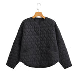 Gwmlk Heart-Shaped Quilted Round-Collar Pure Color Cotton Coat In Spring