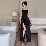 Gwmlk Pleated Satin Dress 2024 New Summer Dress With Elegant Style And High Sense Of Style