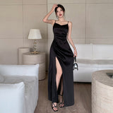 Gwmlk Pleated Satin Dress 2024 New Summer Dress With Elegant Style And High Sense Of Style