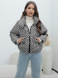 Gwmlk Plaid Women's Coat Bread Jacket Warm Down Cotton-Padded Jacket Women's Cotton-Padded Jacket