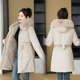 To Overcome The Female Long 2024 New Korean Version Of Fashion Slim Cotton Clothes Winter Plus Velvet And Thick Down Cotton Padded Coat